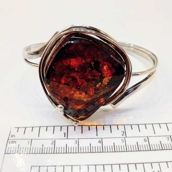Unique FAUX Amber Sterling Silver Cuff Bracelet - Picture 2 of 6